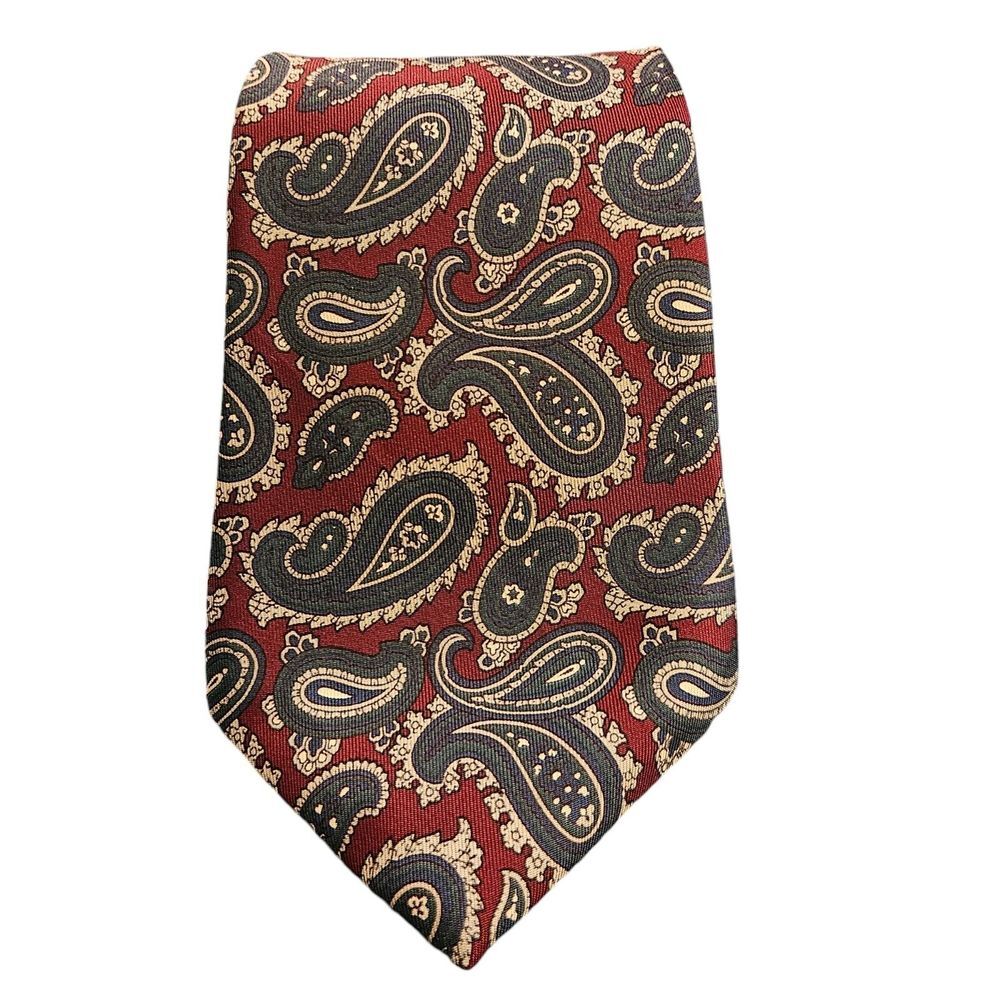 Hardy Amies London ‎ 100% Silk Mens Tie Burgundy w. Blue Paisley 58" x 4"